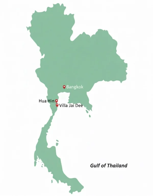 Kaart van Sam Roi Yot National Park Thailand met attracties en Villa Jai Dee locatie